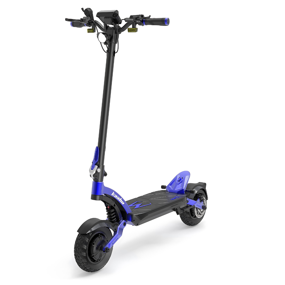 Electric scooter Kaabo Mantis X Plus – front three-quarter view, blue colour variant