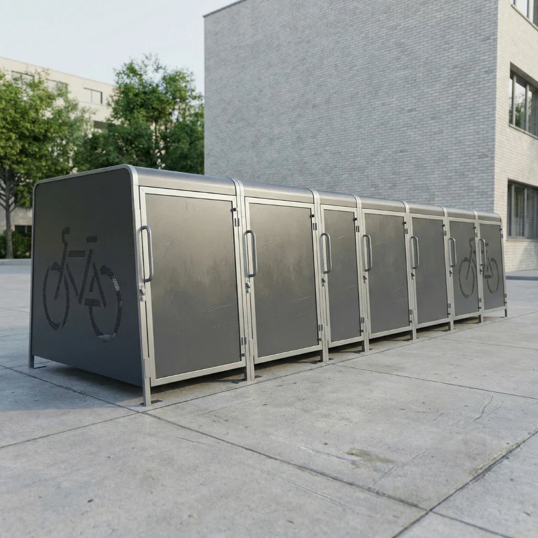 Kaluu CITY BOX | Charging station and locker for E-bike – multiple lockers in a row, outdoor setting