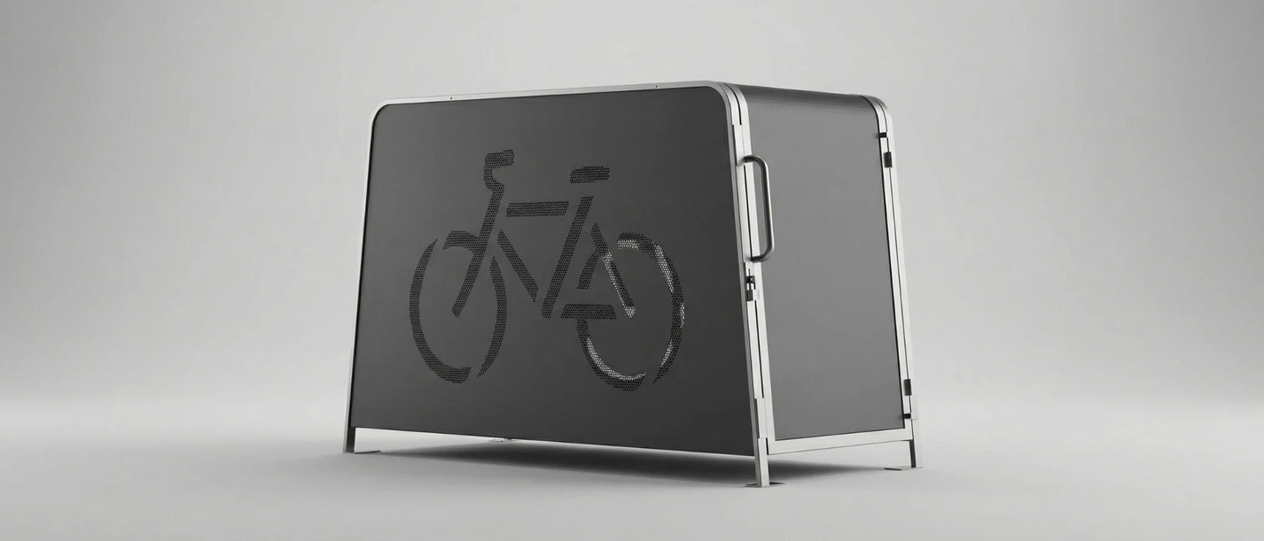Kaluu CITY BOX | Charging station and locker for E-bike – front three-quarter view, grey background