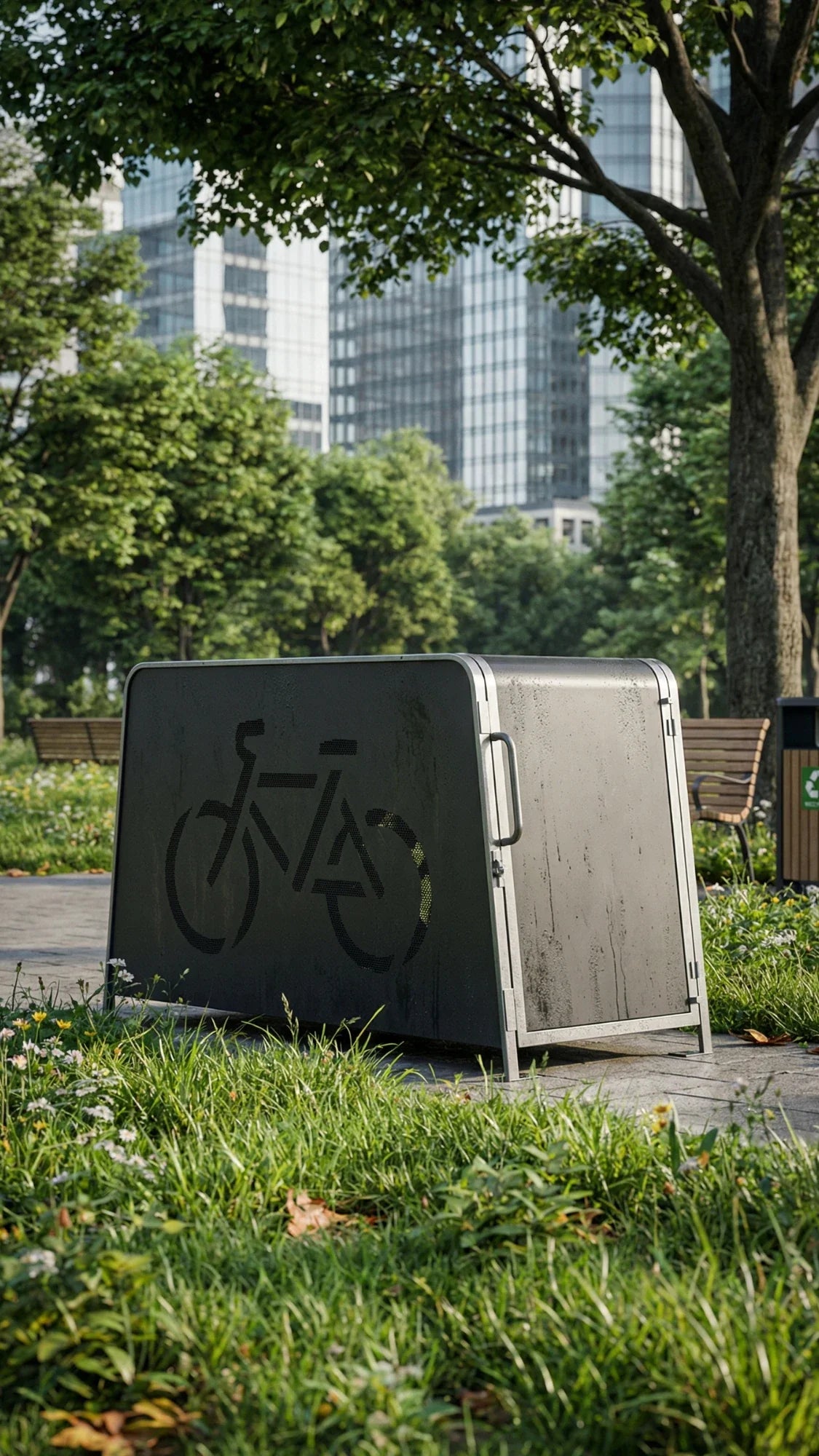Kaluu CITY BOX | Charging station and locker for E-bike – single locker in a park setting
