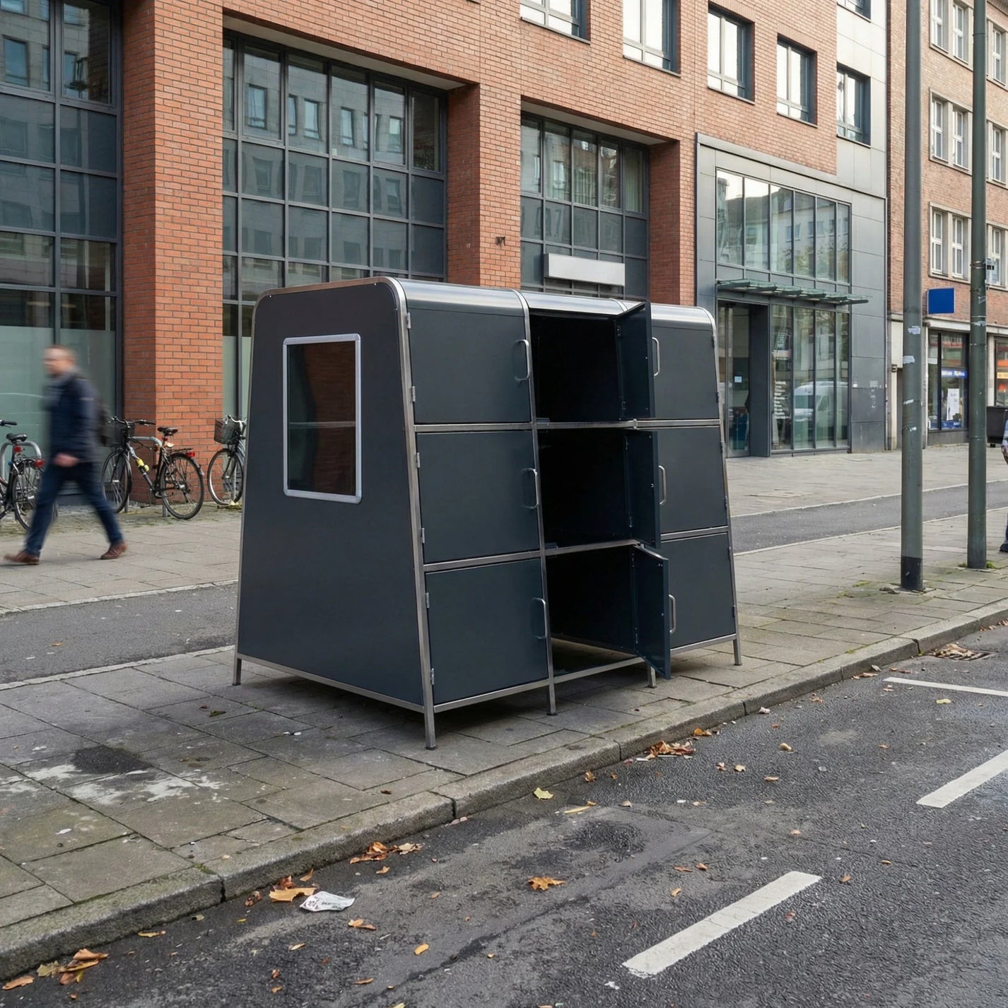 Kaluu E-SCOOTER BOX charging locker – street view, two doors open