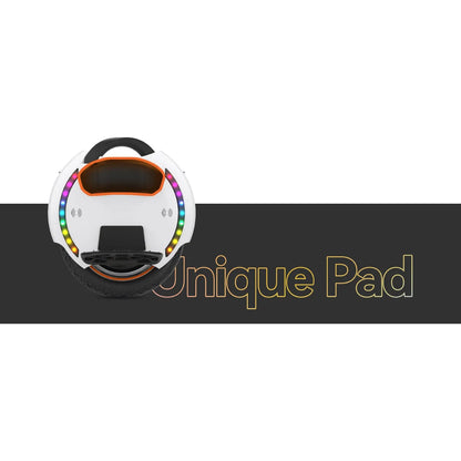 Electric Unicycle Kingsong 14d features a sleek design with vibrant LED lights and a comfortable pad.