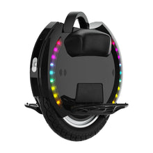 Electric Unicycle Kingsong 14d features a sleek black design, colorful LED lights, and a sturdy tire.