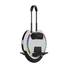 Electric Unicycle Kingsong 14m features a sleek design, LED lights, and a collapsible handle for easy transport.