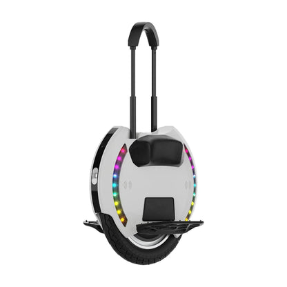 Electric Unicycle Kingsong 14m features a sleek design, LED lights, and a collapsible handle for easy transport.