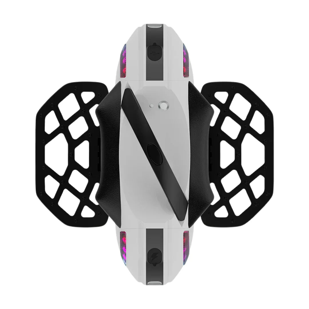 Electric Unicycle Kingsong 14m features a sleek design with vibrant LED lights, durable body, and footrests.