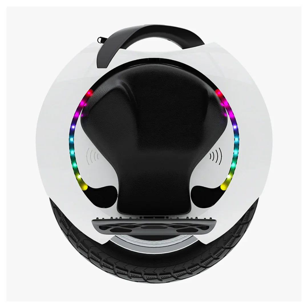 Electric unicycle KingSong 16S – front view with colourful side lights