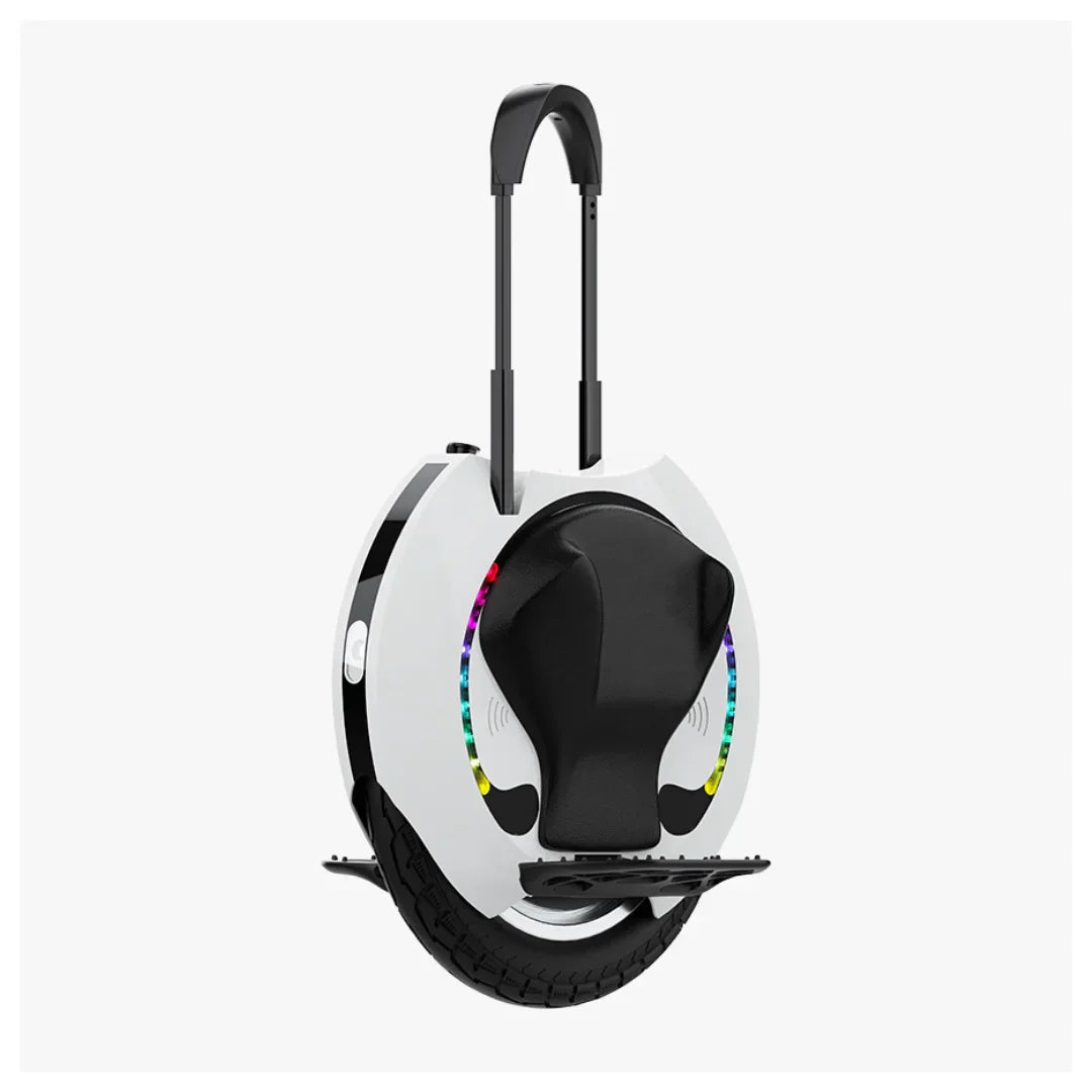 Electric unicycle KingSong 16S – front three-quarter view, handle extended