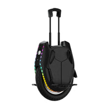 Electric Unicycle Kingsong 16x features a sleek black design, LED lights, and a retractable handle for portability.