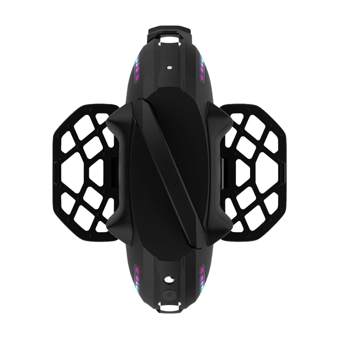Electric Unicycle Kingsong 18xl features a sleek black design with colorful LED lights and protective side panels.
