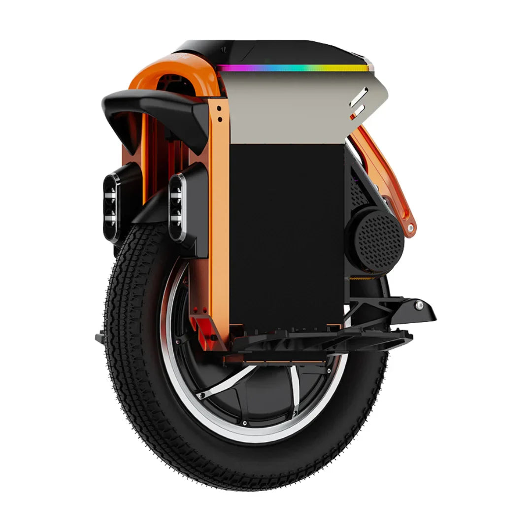 Electric unicycle KingSong S16 – rear three-quarter view, pedals folded