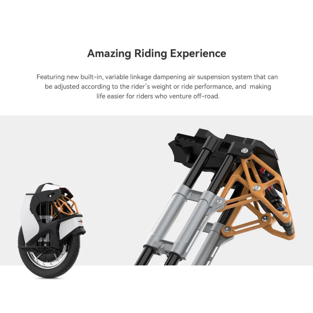 Electric Unicycle Kingsong S18 Pro Plus, featuring adjustable air suspension for an enhanced off-road experience.