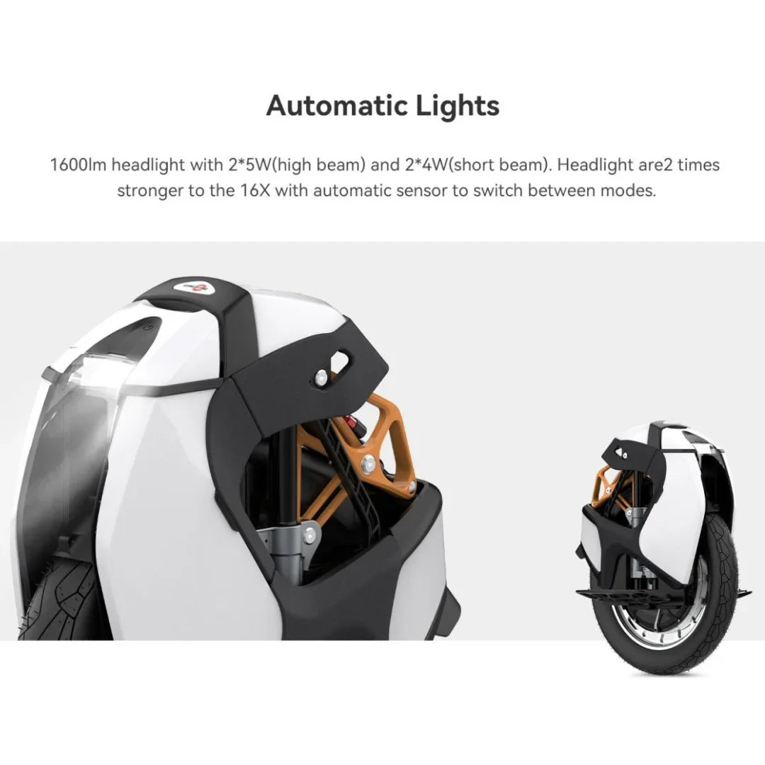 Electric unicycle KingSong S18 Pro+ – headlight detail, front view