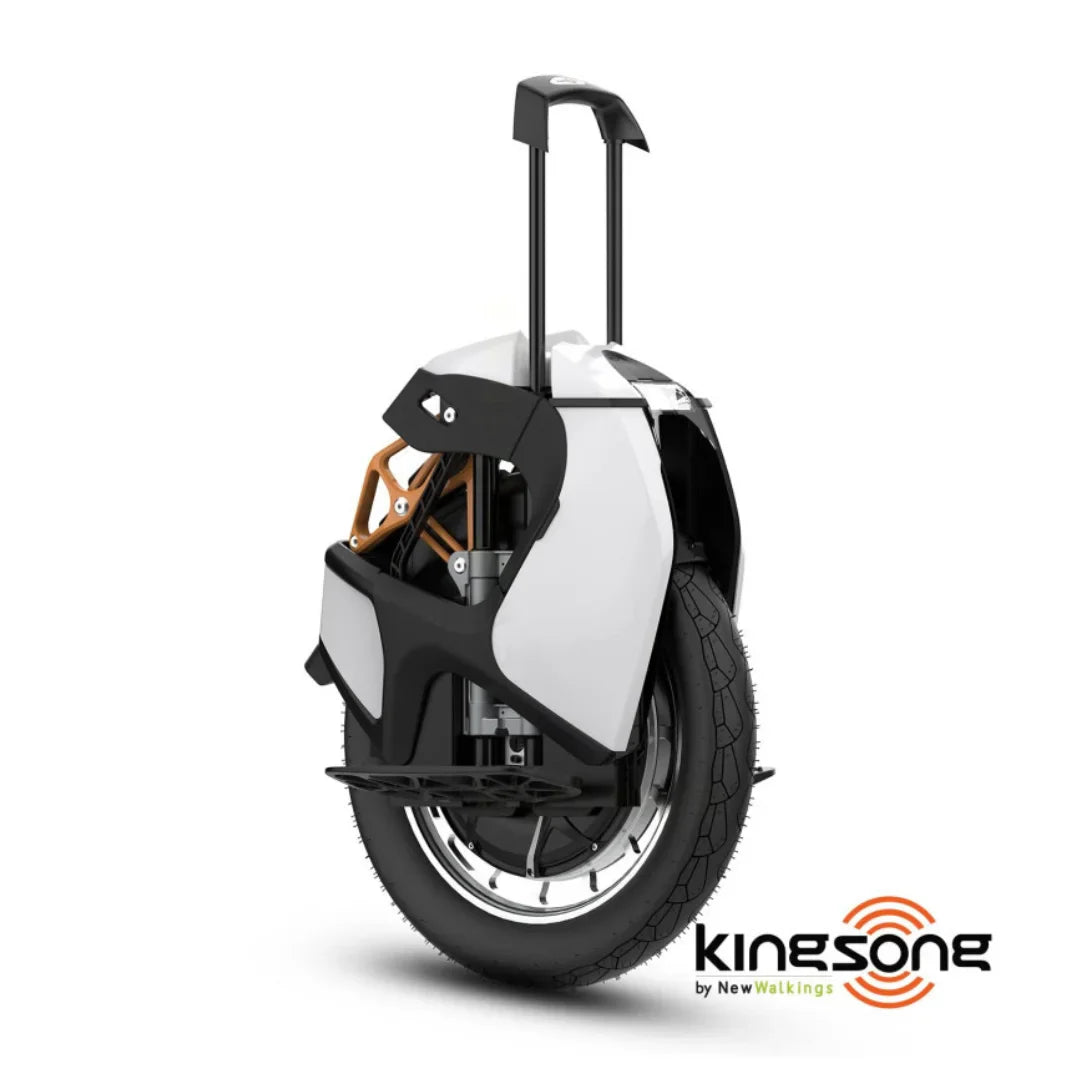 Electric unicycle KingSong S18 Pro+ – front three-quarter view, handle extended, logo