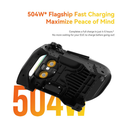 Electric Unicycle Kingsong S19 features a 504W fast charging system for quick full charges in 4-5 hours.