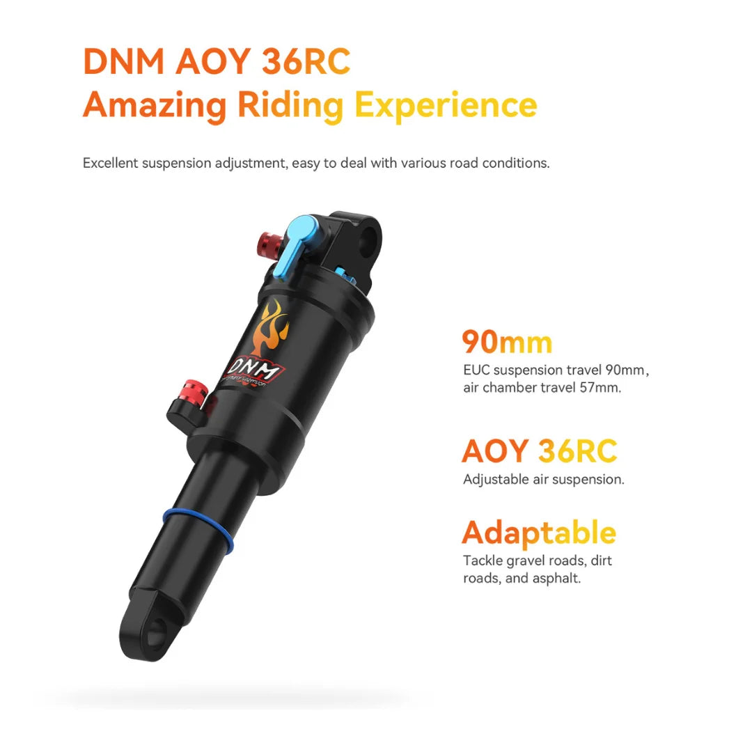 Product title: Electric Unicycle Kingsong S19. DNM Aoy 36RC shock absorber, 90mm suspension travel, adaptable for various terrains.