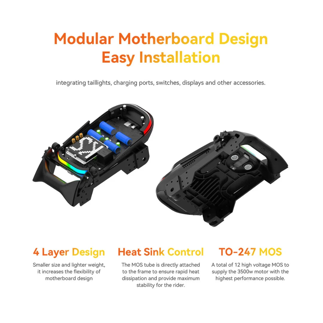 Electric unicycle KingSong S19 – two views of the modular motherboard design