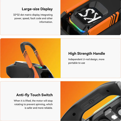 Electric Unicycle Kingsong S19 features a large 32x32 dot matrix display, high-strength handle for portability, and anti-fly touch switch.