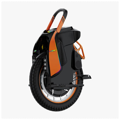 Electric Unicycle Kingsong S19 features a sleek design with a vibrant orange finish, sturdy handle, and rugged tire.