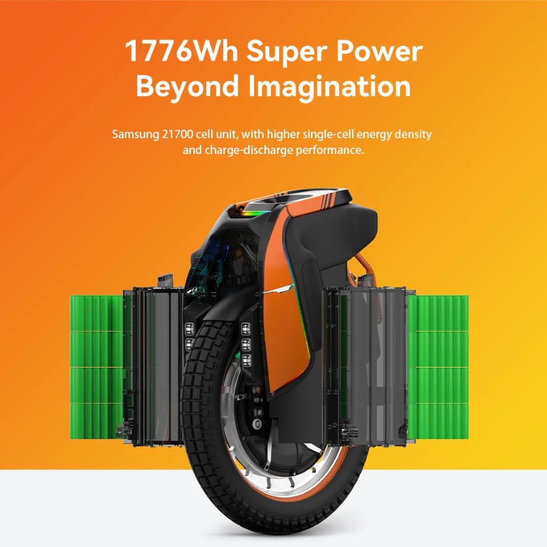 Electric Unicycle Kingsong S19 features a 1776Wh power unit with Samsung 21700 cells for superior performance.
