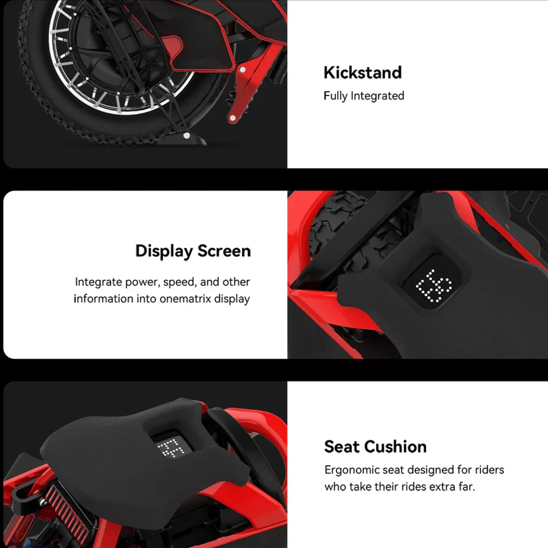 Electric unicycle KingSong S22 Pro – kickstand, display screen, and seat cushion details