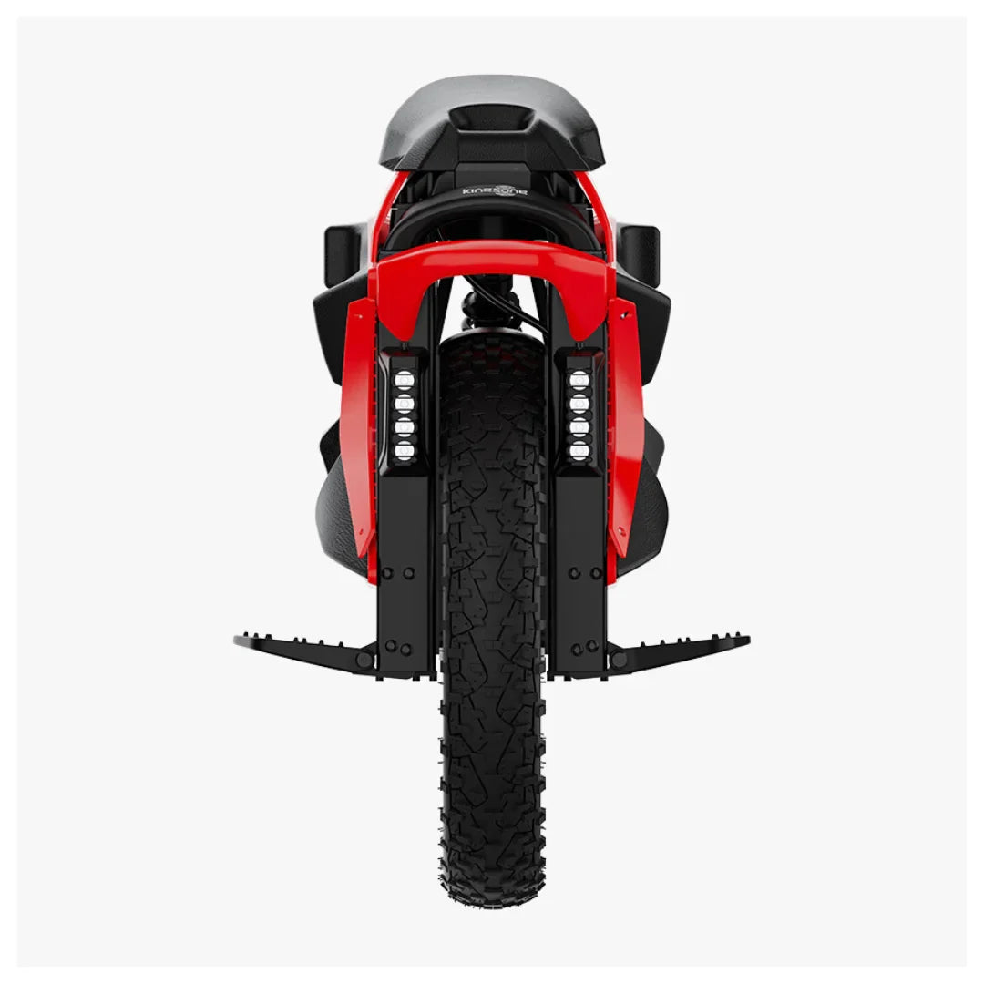 Electric Unicycle Kingsong S22 Pro features a sleek red design, large tire, and integrated lighting.