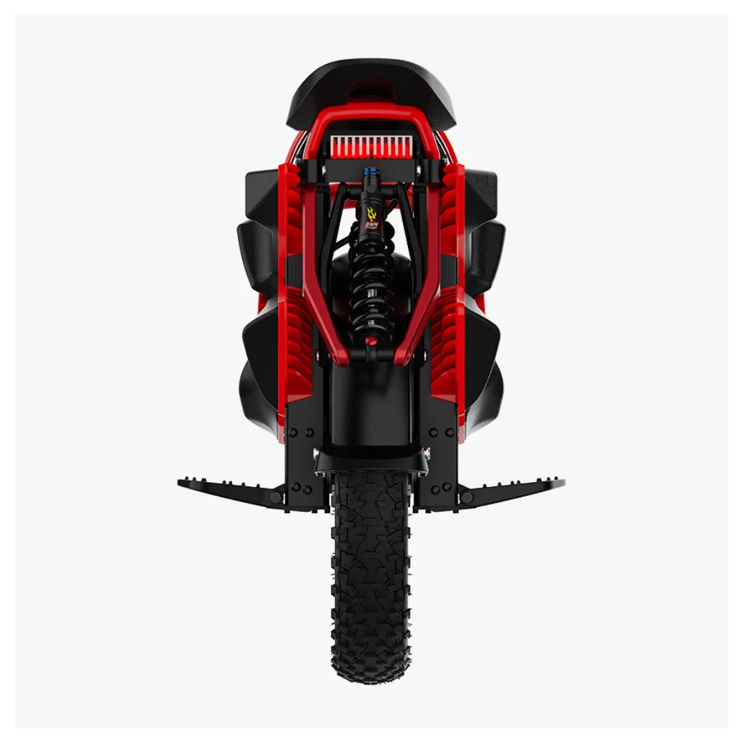 Electric Unicycle Kingsong S22 Pro features a striking red and black design, robust construction, and a heavy-duty tire.