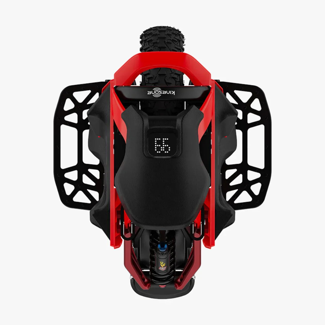 Electric unicycle KingSong S22 Pro – red colour variant, top view with display