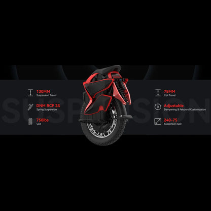 Electric Unicycle Kingsong S22 Pro features a robust design with 130mm suspension travel and adjustable settings.