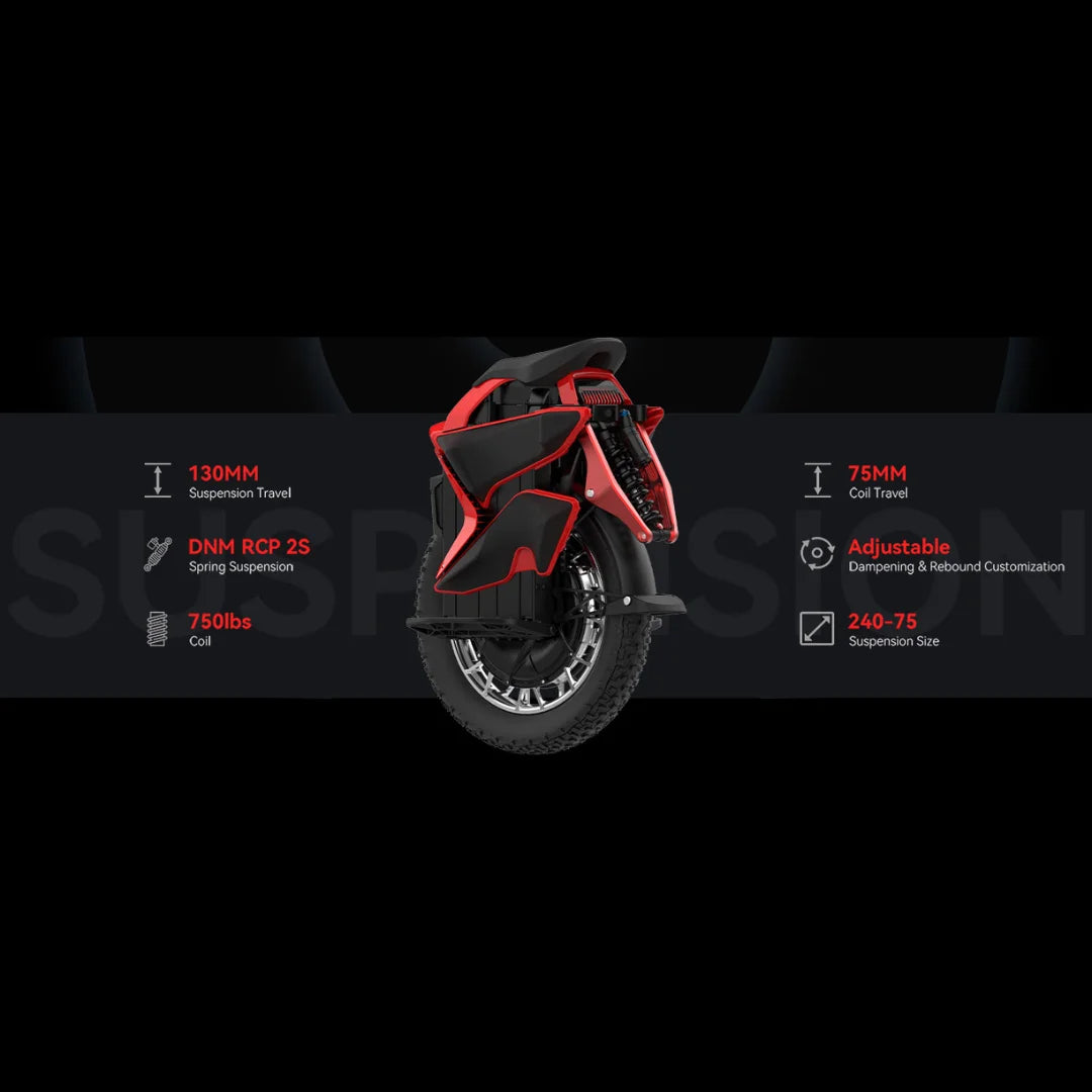 Electric unicycle KingSong S22 Pro – suspension travel and coil specifications infographic