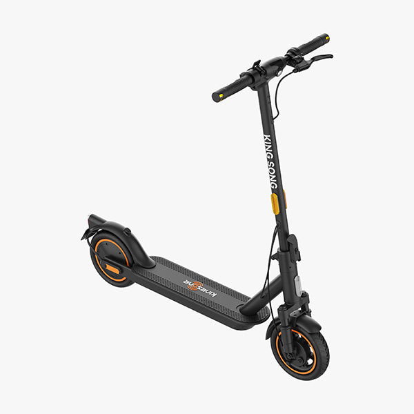 Kingsong E1, sleek black electric scooter with ergonomic handles and orange accents.