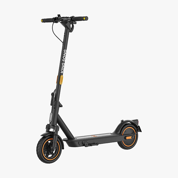 Kingsong E1, sleek electric scooter with black frame, orange accents, and comfortable handling.