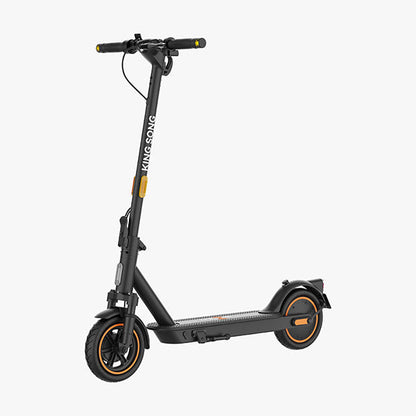 Kingsong E1, sleek electric scooter with black frame, orange accents, and comfortable handling.