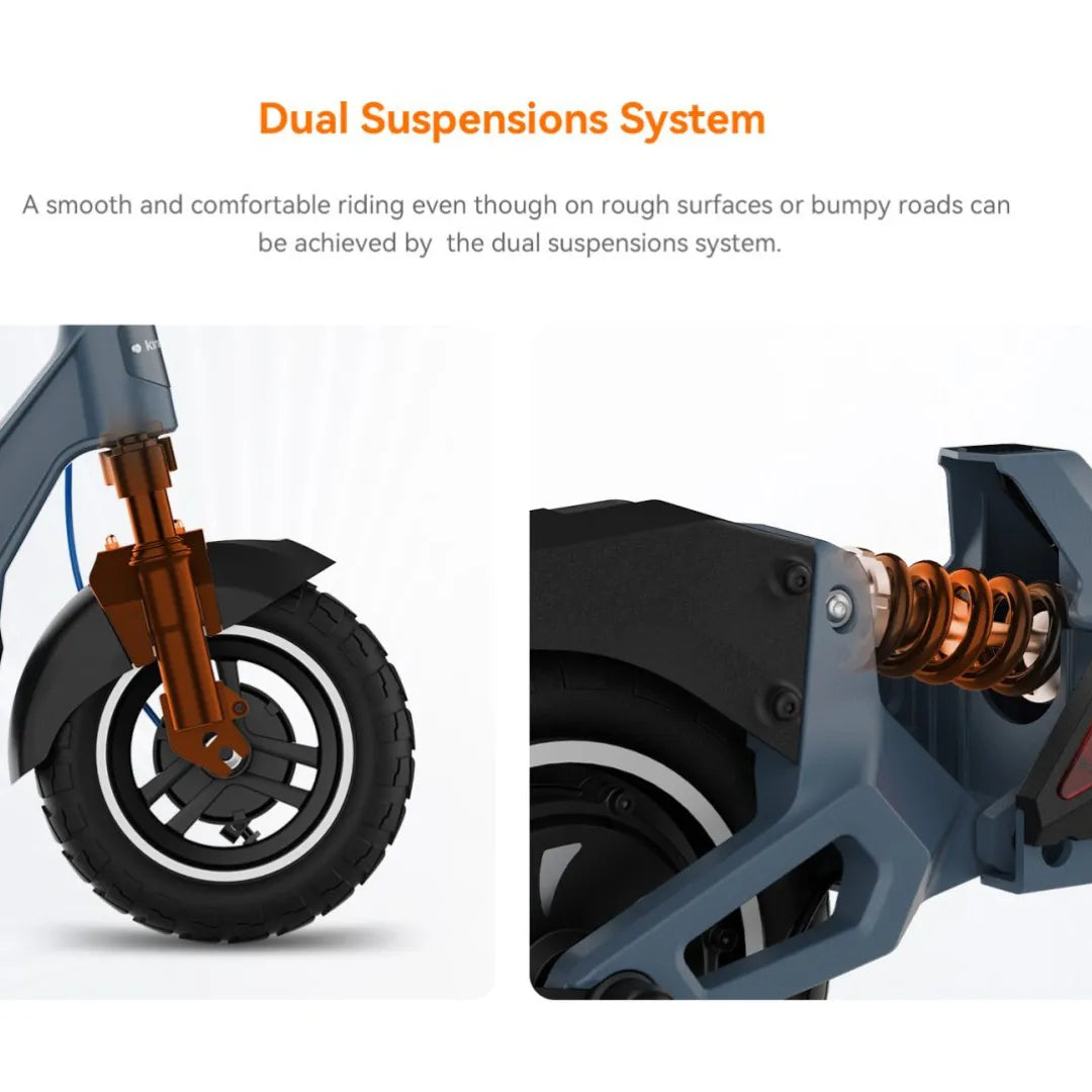 Electric Scooter Kingsong N12 Pro features a dual suspension system, ensuring a smooth ride on rough terrains.