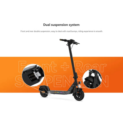 Electric Scooter Kingsong N14 features a dual suspension system for a smooth ride over bumps and rough terrain.