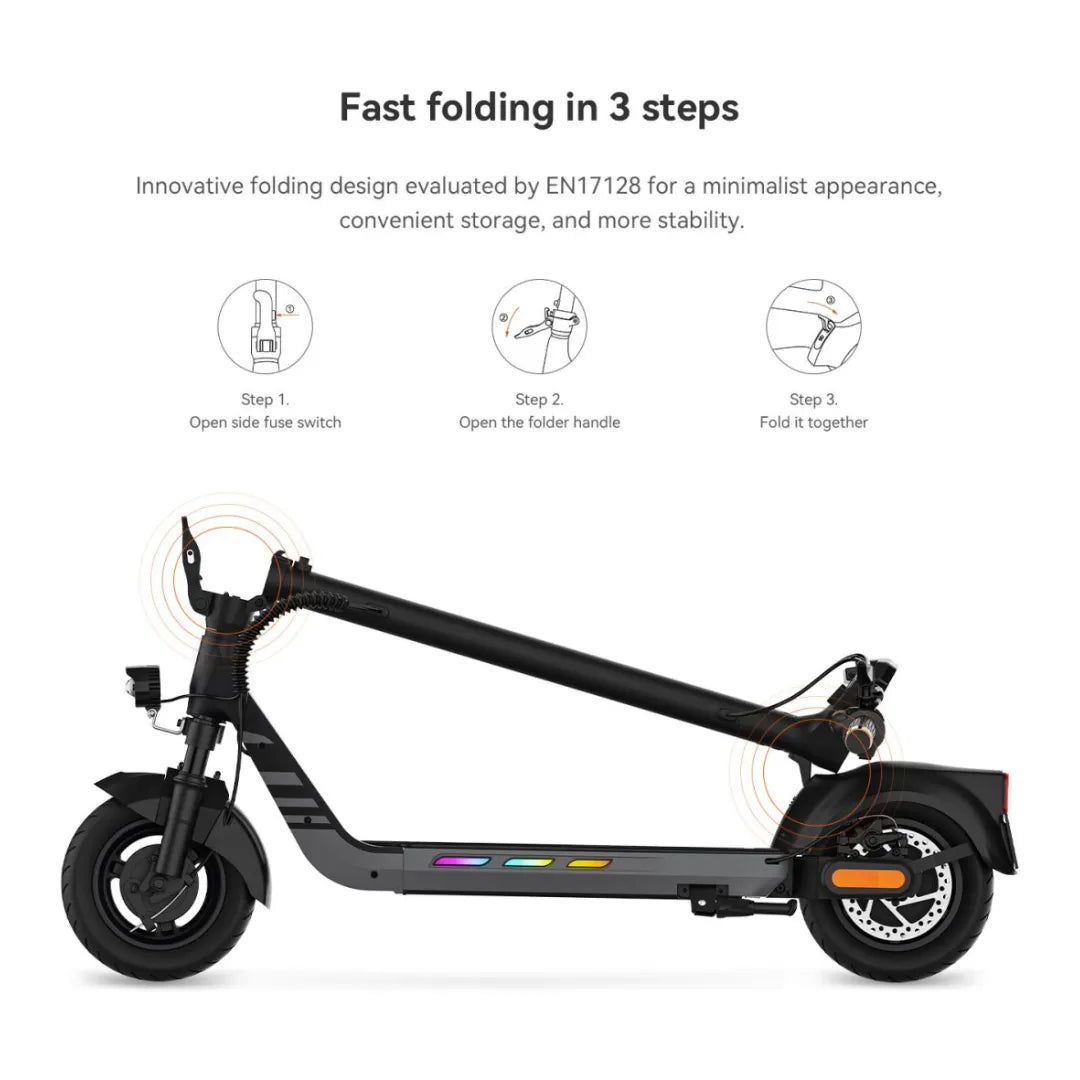Electric scooter KingSong N14 – folding mechanism infographic