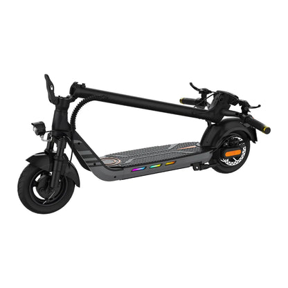 Electric Scooter Kingsong N14 features a sleek black design, illuminated deck, and compact foldable frame.