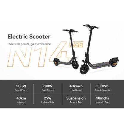Electric Scooter Kingsong N14 features 500W rated power, 900W peak power, and 40km/h max speed.