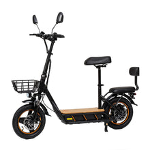 Electric Scooter Kukirin C1 Pro features a sleek design, comfortable seat, sturdy frame, and practical basket.