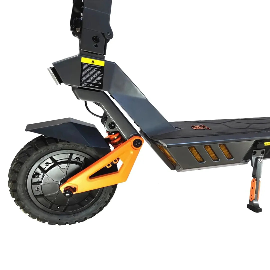 Electric Scooter Kukirin G1 Pro features a robust design, durable tire, and eye-catching orange accents.