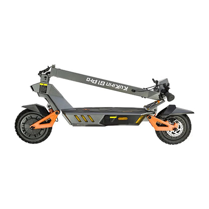 Electric Scooter Kukirin G1 Pro features a sleek, foldable design with robust tires and vibrant accents.
