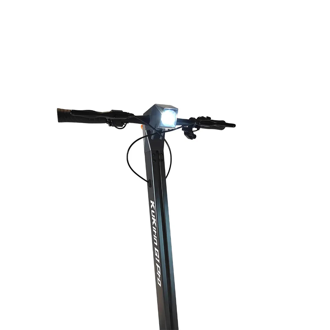 Electric Scooter Kukirin G1 Pro features a sleek design, illuminated front light, and ergonomic handlebar controls.