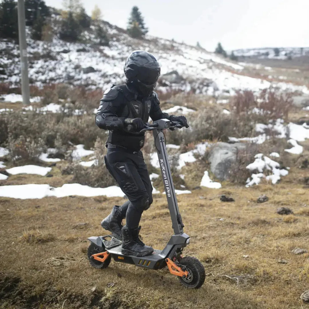 Electric Scooter Kukirin G1 Pro, rugged design for off-road adventure, with sturdy construction and vibrant colors.