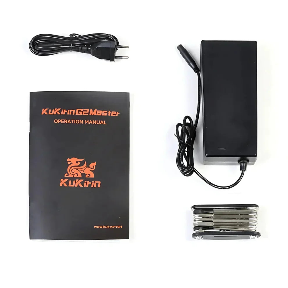 Electric scooter KuKirin G2 Master 2025 – charger, manual, and tool kit