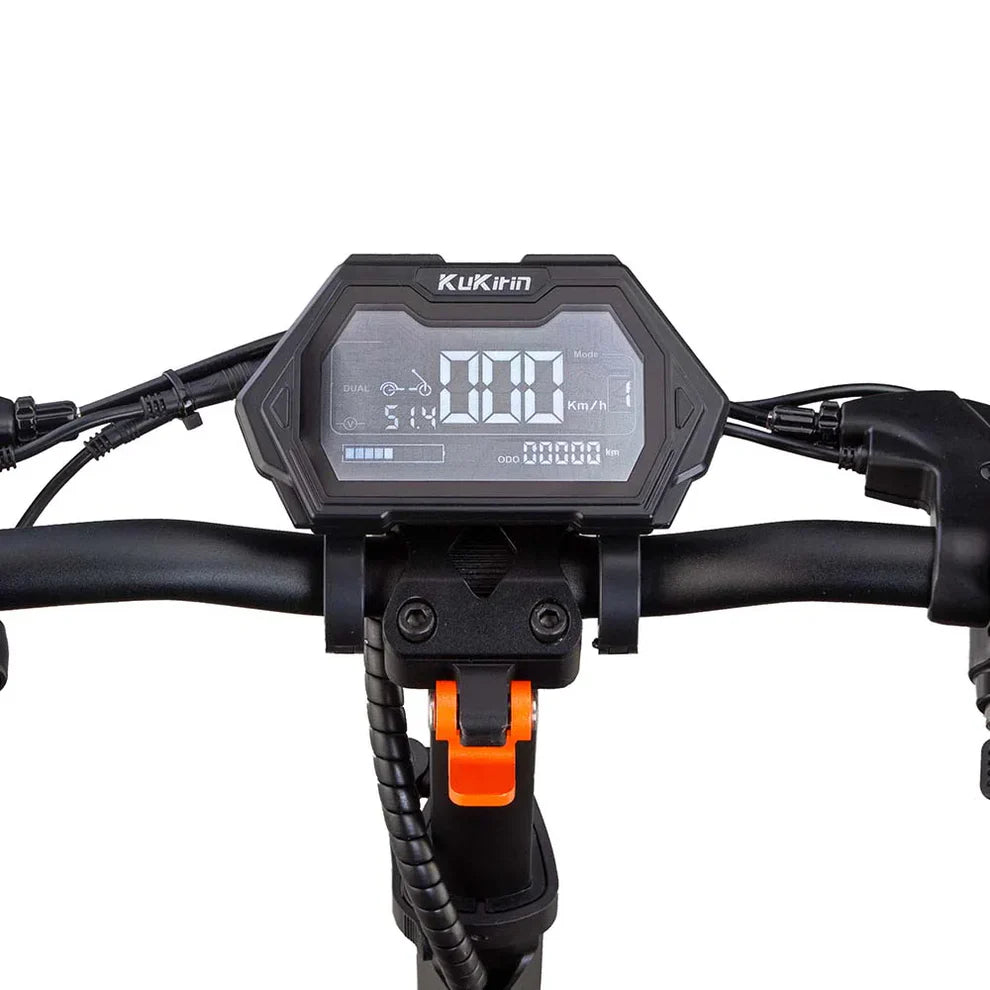 Electric Scooter Kukirin G2 Master features a digital display for speed, mode, and odometer readings.