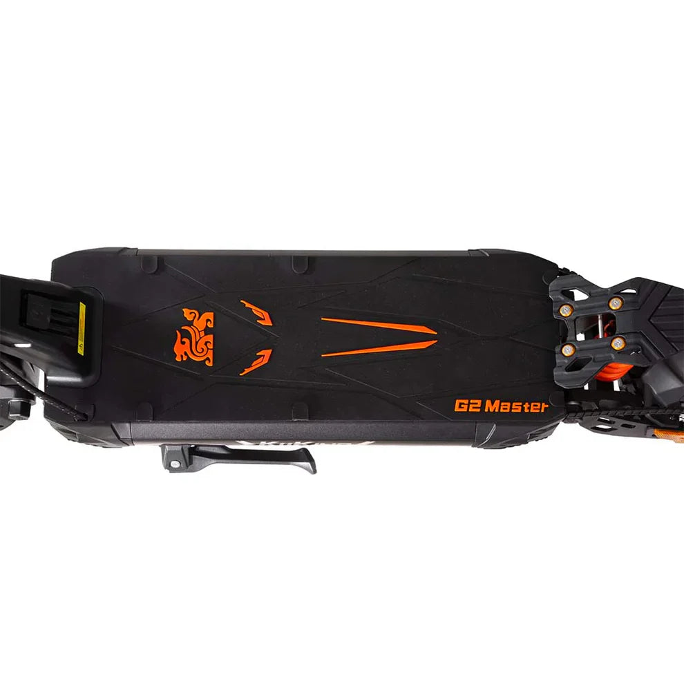 Electric Scooter Kukirin G2 Master features a sleek black design with vibrant orange accents, offering stability and style.