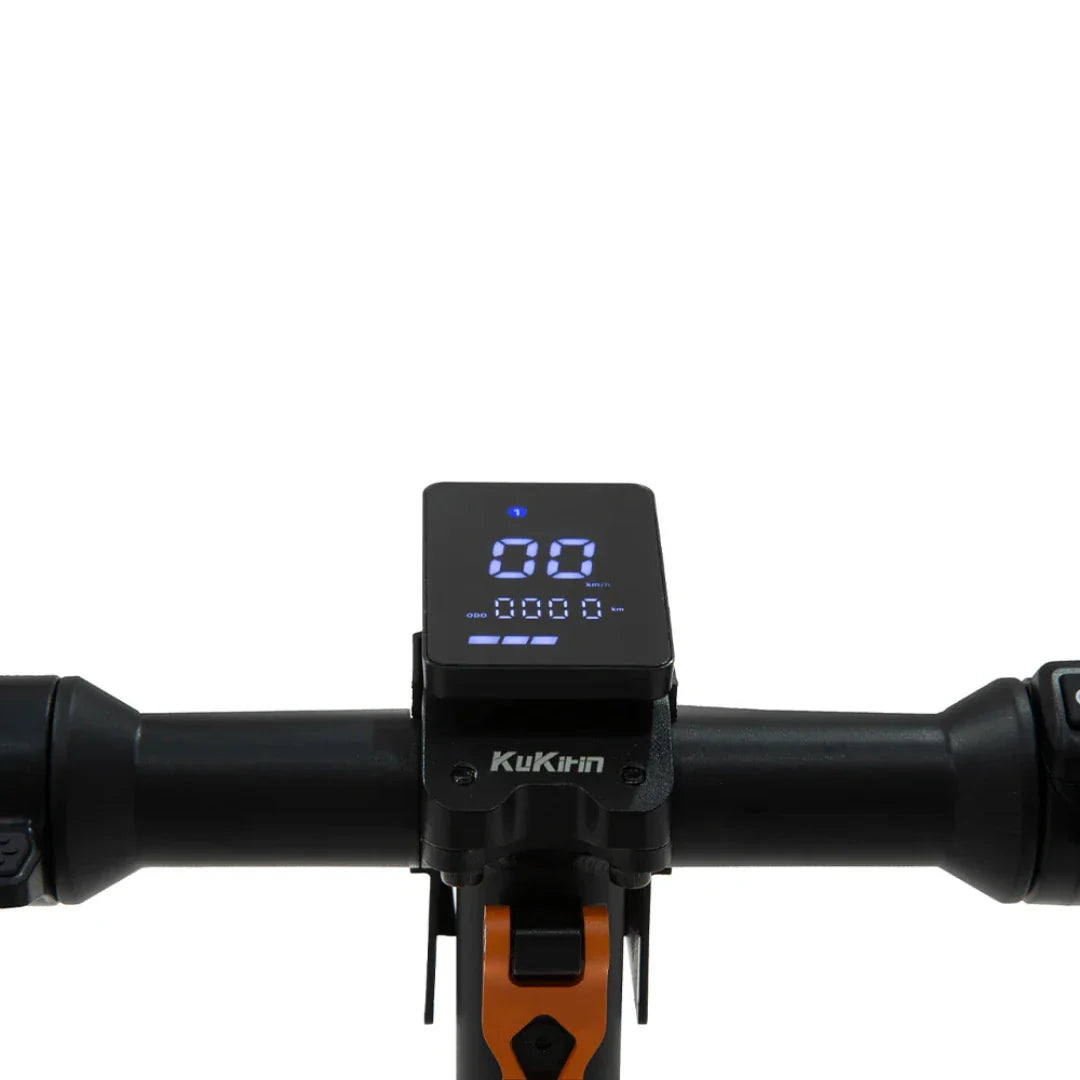 A close-up of the Kukirin S1 Max electric scooter screen showing speed and battery level