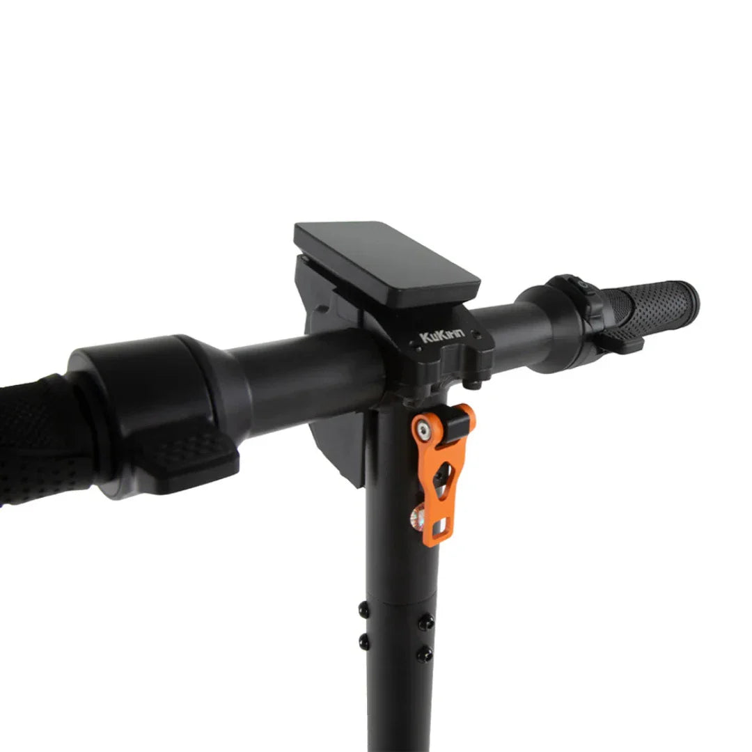 A close-up of the handlebars of the Kukirin S1 Max electric scooter, showing the controls and handles