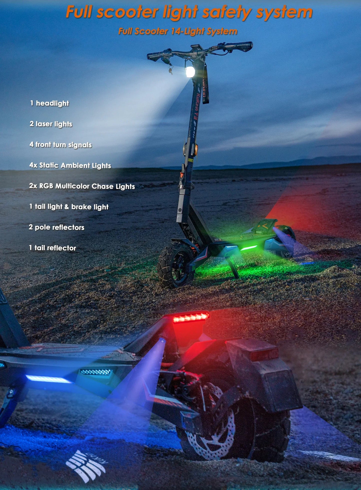 Electric scooter KuKirin T3 – front and rear lighting system