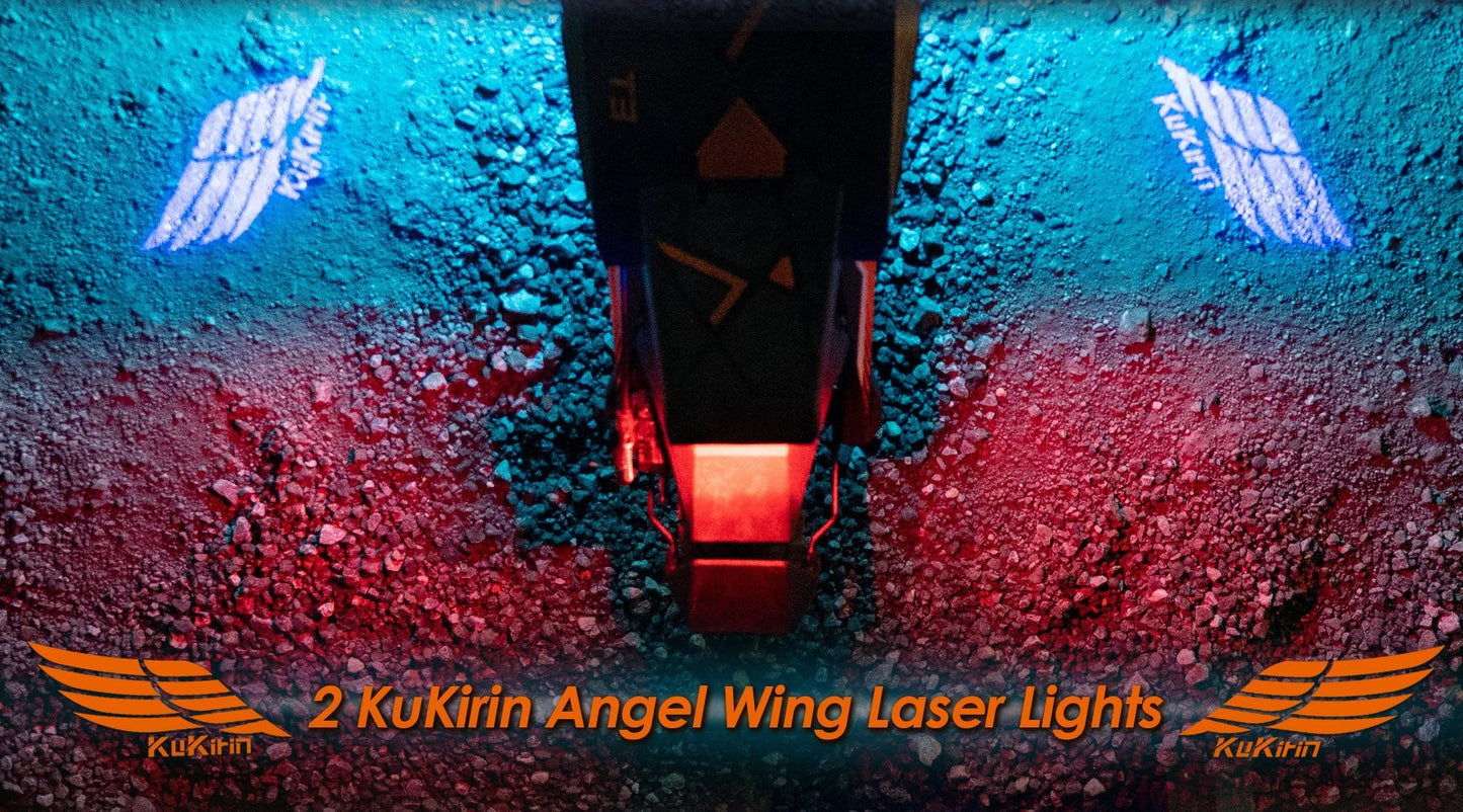 Electric scooter KuKirin T3 – angel wing laser lights projected on ground